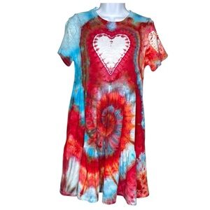 Old Navy Tie-Dye Heart Midi Dress - Red and Blue